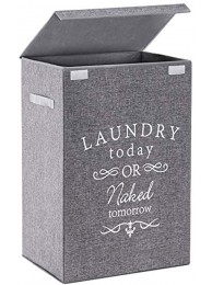 YOUDENOVA Tall Laundry Basket with Lid Collapsible Clothes Hamper with Handle for Nursery Bedroom Bathroom College Dorm – Grey