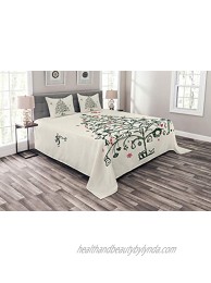 Ambesonne Christmas Bedspread Fairies with Wands and Tree Hand Drawn Style with Wreath and Stockings Image Decorative Quilted 3 Piece Coverlet Set with 2 Pillow Shams King Size Green Red