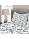 Ambesonne Dog Bedspread Childish Sketch Style Various Domestic Puppy and Dog Breeds Pattern Decorative Quilted 3 Piece Coverlet Set with 2 Pillow Shams Queen Size Blue Grey