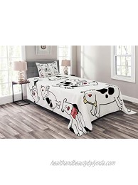 Lunarable Dog Lover Bedspread Cartoon Dogs Childhood Dachshund Joy Expression Eating Happy Playing Enjoying Decorative Quilted 2 Piece Coverlet Set with Pillow Sham Twin Size Black White