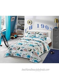 Smart Linen Wooly Mammoth Dinosaurs Kids Bedspread Quilt Coverlet Bedding Set for Children Toddlers Boys Blue Green Navy Taupe White New # Dinosaur 2 Full  Queen