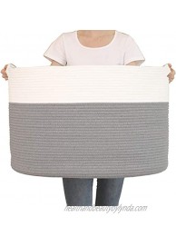 24" x 24" x 17" Max Size Large Cotton Rope Basket Extra Large Storage Basket Woven Laundry Hamper Toy Storage Bin for Blankets Clothes Toys Towels Pillows in Living Room Baby Nursery Grey