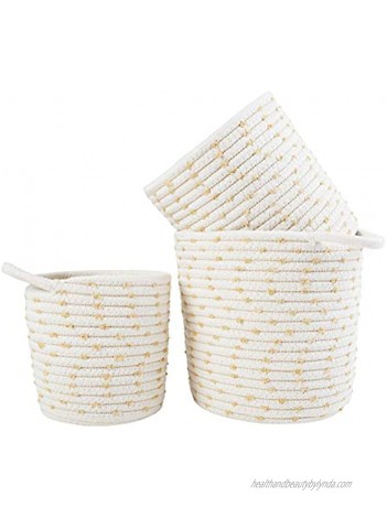 ANMINY 3PCS Woven Cotton Rope Basket Set Hanging Wall Planter Baskets Small Closet Shelf Desk Storage Bins Boxes Baby Nursery Organizer Container with Handles for Flower Plants Light Brown