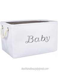 Baby Basket Girl or Boy. Nursery Organizer and Storage. White Storage Bin with Gray Embroidery. Decorative Storage Box for Baby Things Toys Baby Hamper. Cute Basket for Baby Shower gift.