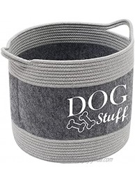 Brabtod Round Cotton Rope Basket with Handles Woven Basket Cotton Rope Bin for Organizing Living Room Dog Toy Stuffed Animal or Laundry -Grey
