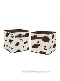 Brown and Cream Cow Print Foldable Fabric Storage Cube Bins Boxes Organizer Toys Kids Baby Childrens for Wild West Collection by Sweet Jojo Designs Set of 2