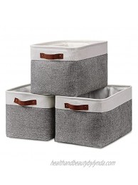 Fabric Storage Baskets for Shelves3 Pack Large Collapsible Storage Baskets for Organizing Decorative Baskets Bins Set with Handles for Closet Clothes Toy HomeWhite&Gray,15" x 11" x 9.5"