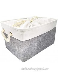 Foldable Storage Bin Cube Basket for Storage and Organization Toy Clothes Books Home Collapsible Storage Basket with Handles Grey+White 16.33x12.4x9.25inch