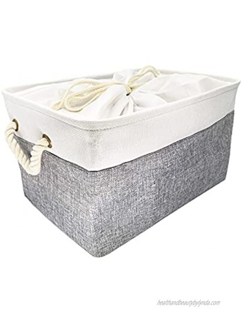 Foldable Storage Bin Cube Basket for Storage and Organization Toy Clothes Books Home Collapsible Storage Basket with Handles Grey+White 16.33x12.4x9.25inch