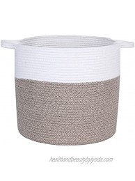 lumflew Cotton Rope Basket 13''×13'' with Handle Rope Coil Basket for Baby Laundry Nursery Basket,Toy Blanket Towel Storage White & Light Brown