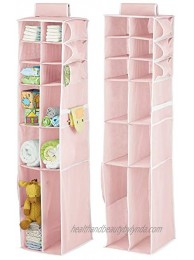 mDesign Long Soft Fabric Over Closet Rod Hanging Storage Organizer with 12 Divided Shelves Side Pockets for Child Kids Room or Nursery Store Diapers Wipes Lotions Toys 2 Pack Pink White
