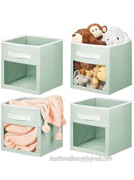mDesign Soft Fabric Closet Storage Organizer Cube with Front View Window Bin Storage for Baby Kids Room Nursery Toy Room Furniture Units 4 Pack Mint White