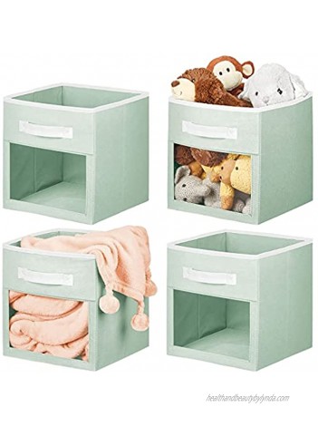 mDesign Soft Fabric Closet Storage Organizer Cube with Front View Window Bin Storage for Baby Kids Room Nursery Toy Room Furniture Units 4 Pack Mint White