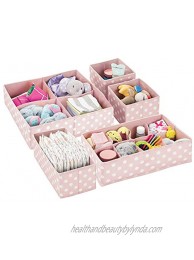 mDesign Soft Fabric Dresser Drawer and Closet Storage Organizer Set for Child Kids Room Nursery Playroom 5 Pieces 15 Compartments Fun Polka Dot Print Pink White