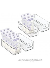 mDesign Stackable Plastic Breastmilk Organizing Tray Kitchen Pantry Cabinet Refrigerator Freezer Food Organization Storage Bins Drawer Container Organizer for Yogurt Pouches 4 Pack Clear