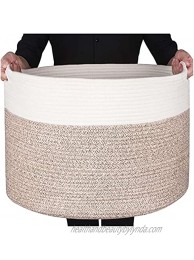 MINTWOOD Design Extra Large 22 x14 Inches Decorative Woven Cotton Rope Basket Laundry Basket Blanket Basket Baby and Dog Toy Storage Baskets Bin Kid Laundry Hamper Towel Basket Light Brown