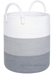 MINTWOOD Design Large 18 x 16 Inches Decorative Woven Cotton Rope Basket Tall Laundry Basket Hamper Blanket Basket for Living Room Storage Baskets for Toys Towel Throw Pillow 2-Tone Light Grey
