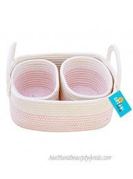 OrganiHaus Set of 3 Rope Nursery Storage Baskets | Baby Basket Nursery Organizers and Storage | Nursery Basket for Baby Toy Basket | Cute Basket for Baby Storage | Small Woven Basket Pink Basket