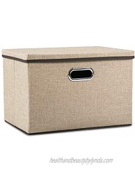 PRANDOM Large Collapsible Storage Bins with Lids [1-Pack] Jute Fabric Foldable Storage Boxes Organizer Containers Baskets Cube with Cover for Home Bedroom Closet Office Nursery 17.7x11.8x11.8