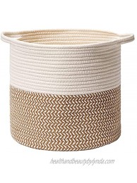 Rolife Woven Laundry Baskets 14” x 13” Rope Dirty Clothes Modern Hamper Baskets Small for Bedroom Living Room Decorative Kids Storage Baskets Nursery Bin Brown&White