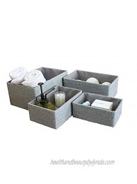 Storage Baskets Set 4 Stackable Woven Basket Paper Rope Bin Storage Boxes for Makeup Closet Bathroom Bedroom Gray