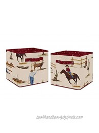Tan and Red Cowboy Foldable Fabric Storage Cube Bins Boxes Organizer Toys Kids Baby Childrens for Wild West Collection by Sweet Jojo Designs Set of 2