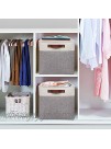 Univivi Foldable Fabric Storage Baskets 4-Pack Gray Large Storage Bins with PU Handles Decorative Organizing Bins for Shelf Nursery Home Closet 13" x 13" x 13"