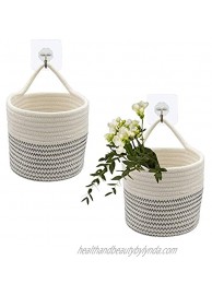 Wall Rope Baskets 2 Pieces Small Cotton Rope Baskets Sets Woven Baskets Storage Hanging Baskets for Organizing Round Baskets for Plants