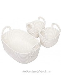 Woven Basket Set of 3 White Rope Storage Baskets Small Nursery Baskets for Baby Kid Toys Soft Cotton Basket Bins for Bathroom Bedroom Organizing Off White