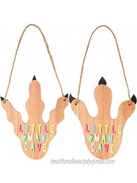 2 Pieces Dwarf Cave Wooden Sign Dinosaur Claw Hanging Wood Craft Boy Room Dinosaur Paw Decor Sign Little Man Cave Wooden Art Sign for Home Baby Room Nursery Decoration