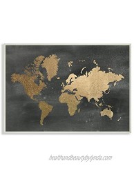 Stupell Industries Black and Gold World Map Wall Plaque 10 x 15 Design By Artist Jennifer Goldberger