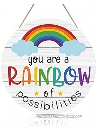 You Are A Rainbow Of Possibilities Wood Sign Plaque 12"x 12" Rainbow Cloud Star Colorful Wall Art Sign Cute Wooden Inspiring Quotes Hanging Sign Decor for Baby Room Playing Room Front Porch