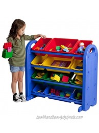 ECR4Kids 4-Tier Toy Storage Organizer for Kids Blue with 12 Assorted Color Bins