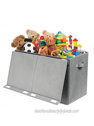 Foldable Large Kids Toy Chest with Flip-Top Lid Decorative Holders Storage Boxes Container Bins with Durable Handles for Nursery Home Organization 24.5"x13" x16" Grey