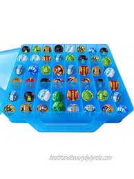HOME4 Double Sided No BPA Toy Storage Container Compatible with Mini Toys Small Dolls Bakugan Tools Toy Organizer Carrying Case 48 Compartments Blue