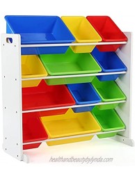 Humble Crew White Primary Kids' Toy Storage Organizer with 12 Plastic Bins