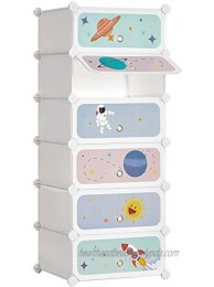 SONGMICS Kids' Shoe Rack with Doors 6-Slot Stackable Storage Organizer Plastic Wardrobe Toys Books Clothes 16.9 x 12.2 x 41.3 Inches White ULPC904W01