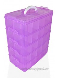Stackable Plastic Storage Container Box with Adjustable Compartments 5 Tiers Extra Large Snap and Lock Organizer to Store Lego Small Toys Beads Crafts and More Purple