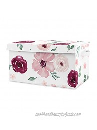 Sweet Jojo Designs Burgundy and Pink Watercolor Floral Girl Small Fabric Toy Bin Storage Box Chest for Baby Nursery Kids Room Blush Maroon Wine Rose Green and White Shabby Chic Flower Farmhouse