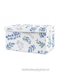 Sweet Jojo Designs Floral Leaf Boy or Girl Small Fabric Toy Bin Storage Box Chest for Baby Nursery or Kids Room Blue Grey and White Boho Watercolor Botanical Flower Woodland Tropical Garden