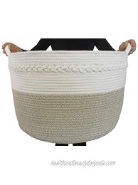 Cotton Rope Storage Basket Cute Laundry Baskets Storage for Blankets Great for Storage Bins Baskets Rope Storage Baskets Cloth baskets Toy Baskets XXL 20”X13.5" Off White Brown