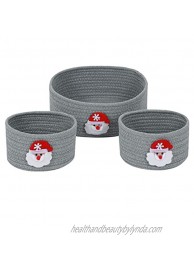 Enzk&Unity Christmas Decorative Woven Baskets Storage Xmas Cotton Rope Organizer for Kids Gifts Toys Living Room Bedroom Set of 3 Santa Claus Grey