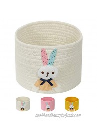 Enzk&Unity Cute Rabbit Small Cotton Rope Storage Basket Decorative Woven Baskets for Easter Gifts Kids Toys Nursery Shelves Bedroom 8" x 8" x 6",White