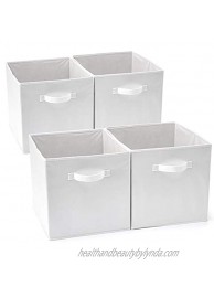 EZOWare Set of 4 Foldable Fabric Basket Bin 13 x 15 x 13 inch Collapsible Organizer Storage Cube with Handles for Home Bedroom Baby Nursery Office Kids Playroom Toys White