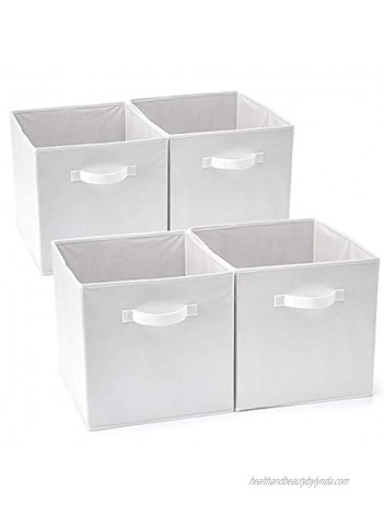 EZOWare Set of 4 Foldable Fabric Basket Bin 13 x 15 x 13 inch Collapsible Organizer Storage Cube with Handles for Home Bedroom Baby Nursery Office Kids Playroom Toys White