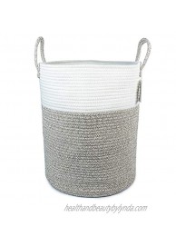 TOFL Cotton Rope Baskets | Decorative Woven Home Storage for Nursery Laundry Basket | Tall 15" x 18" | Brown & Off-White