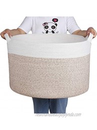Zilink Extra Large Blanket Basket for Living Room 21.7" x 13.8" Decorative Woven Baskets for Storage Comforter Cotton Rope Basket with Handles for Blankets Toys Laundry Organizer