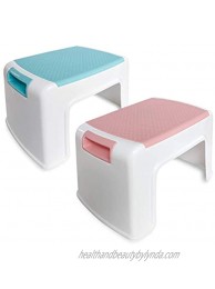 ArielGT Kids Step Stool Combo 2 Pcs Pink & Blue Toddler Stool Anti-Slip Soft-Grips & Safety Carrying Handle – Stackable