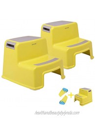 JOOJOM 2 Step Stool for Kids 2 Pack Toddler Stool for Toilet Potty Training | Slip Resistant Soft Grip for Safety as Bathroom Potty Stool & Kitchen Step Stool | Dual Height & Wide Two Step Yellow