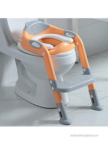 Potty Training Seat Boys Girls,Toddlers Potty Training Toilet Seat,Kids Potty Seat Potty Chair with Step Stool Ladder（Gray Orange）